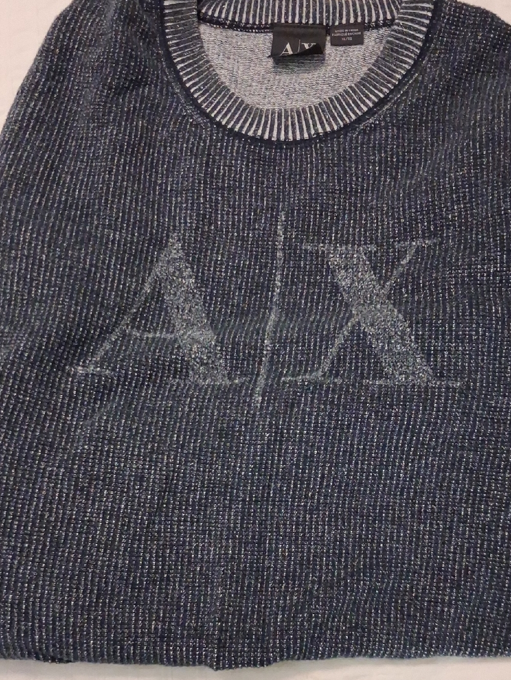 Armani Exchange Navy Crewneck Logo Knit Sweater